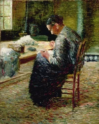 Porträt der Mutter des Künstlers beim Nähen, 1885